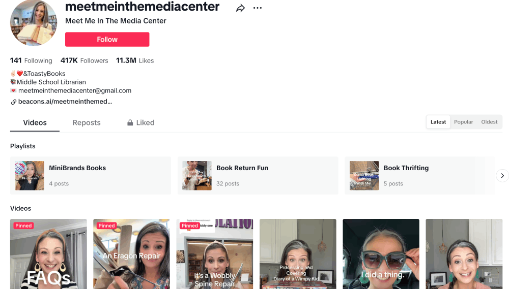 Screenshot of Jennifer Miller's TikTok page